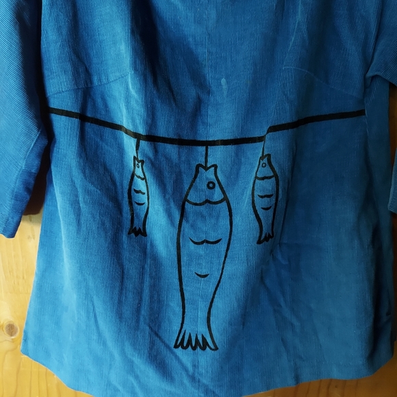 Phil Jacobs Vintage Blue & Black Cotton Pullover Corduroy Top - Picture 5 of 7